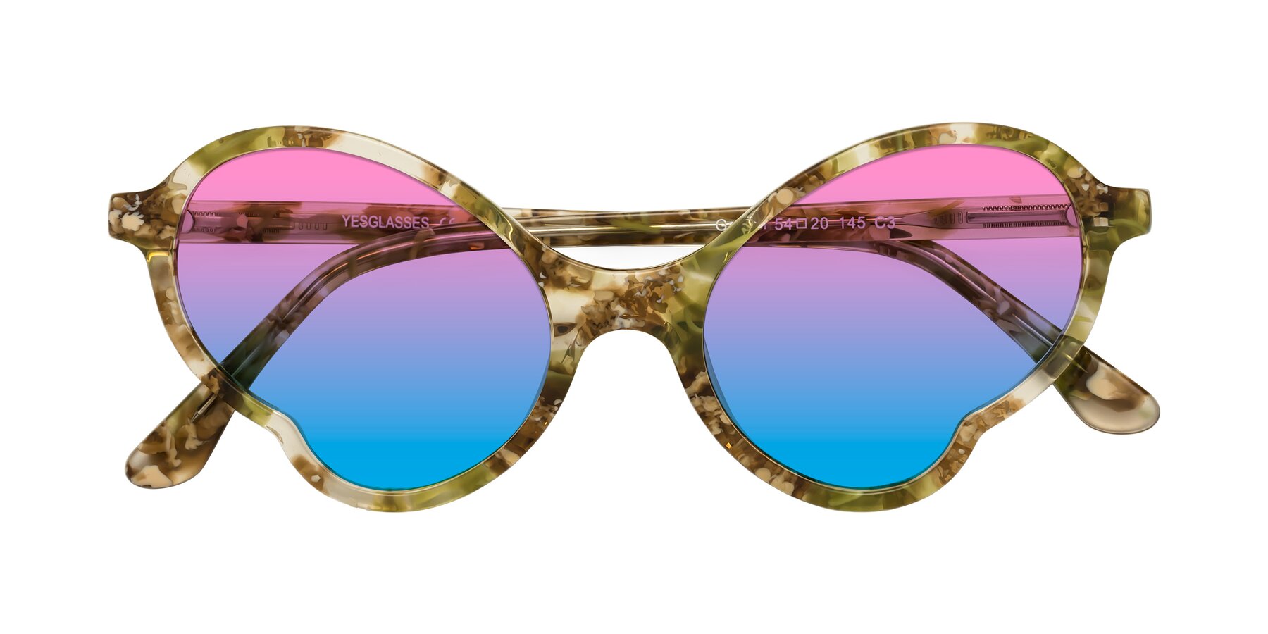 Folded Front of Gabriel in Green Floral with Pink / Blue Gradient Lenses