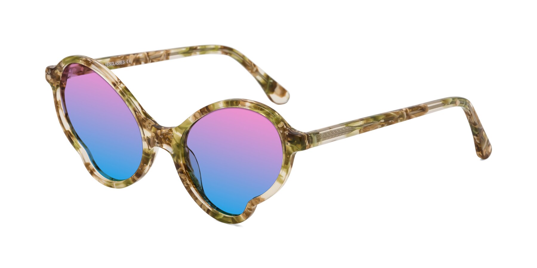 Angle of Gabriel in Green Floral with Pink / Blue Gradient Lenses