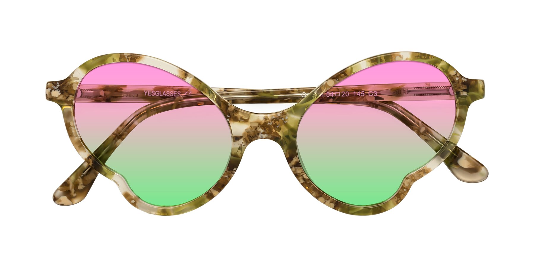 Folded Front of Gabriel in Green Floral with Pink / Green Gradient Lenses