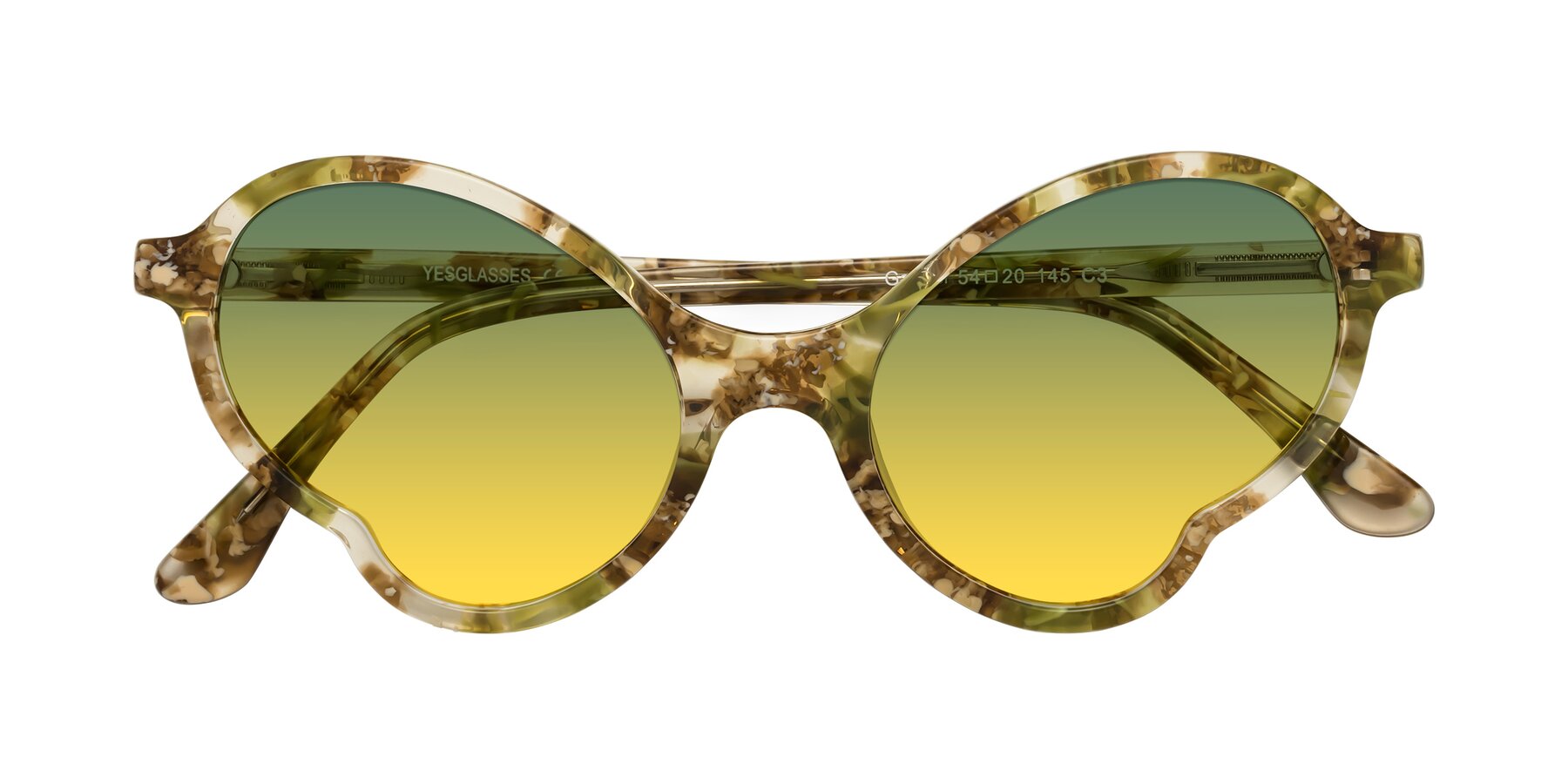 Folded Front of Gabriel in Green Floral with Green / Yellow Gradient Lenses