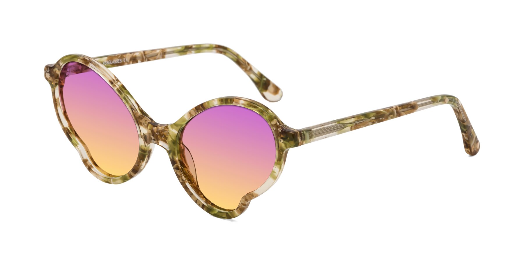Angle of Gabriel in Green Floral with Purple / Yellow Gradient Lenses
