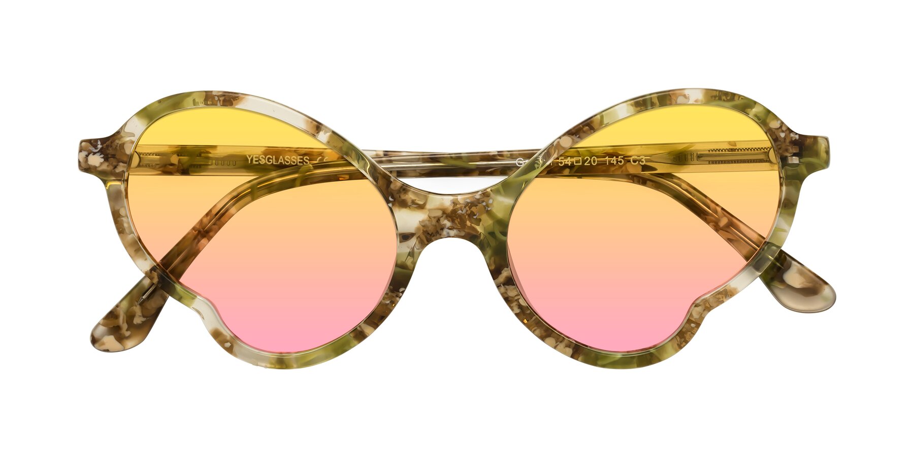 Folded Front of Gabriel in Green Floral with Yellow / Pink Gradient Lenses