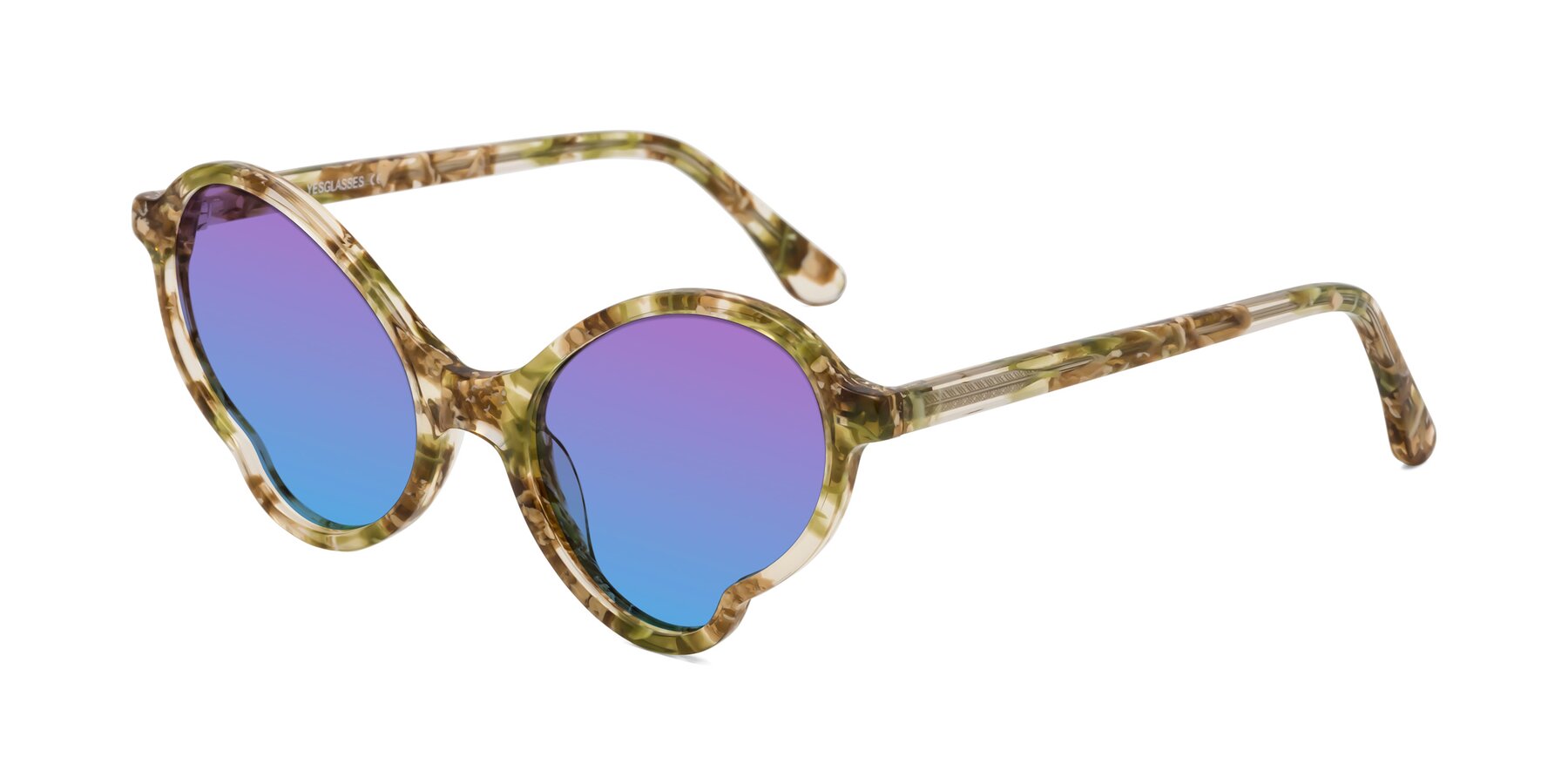 Angle of Gabriel in Green Floral with Purple / Blue Gradient Lenses