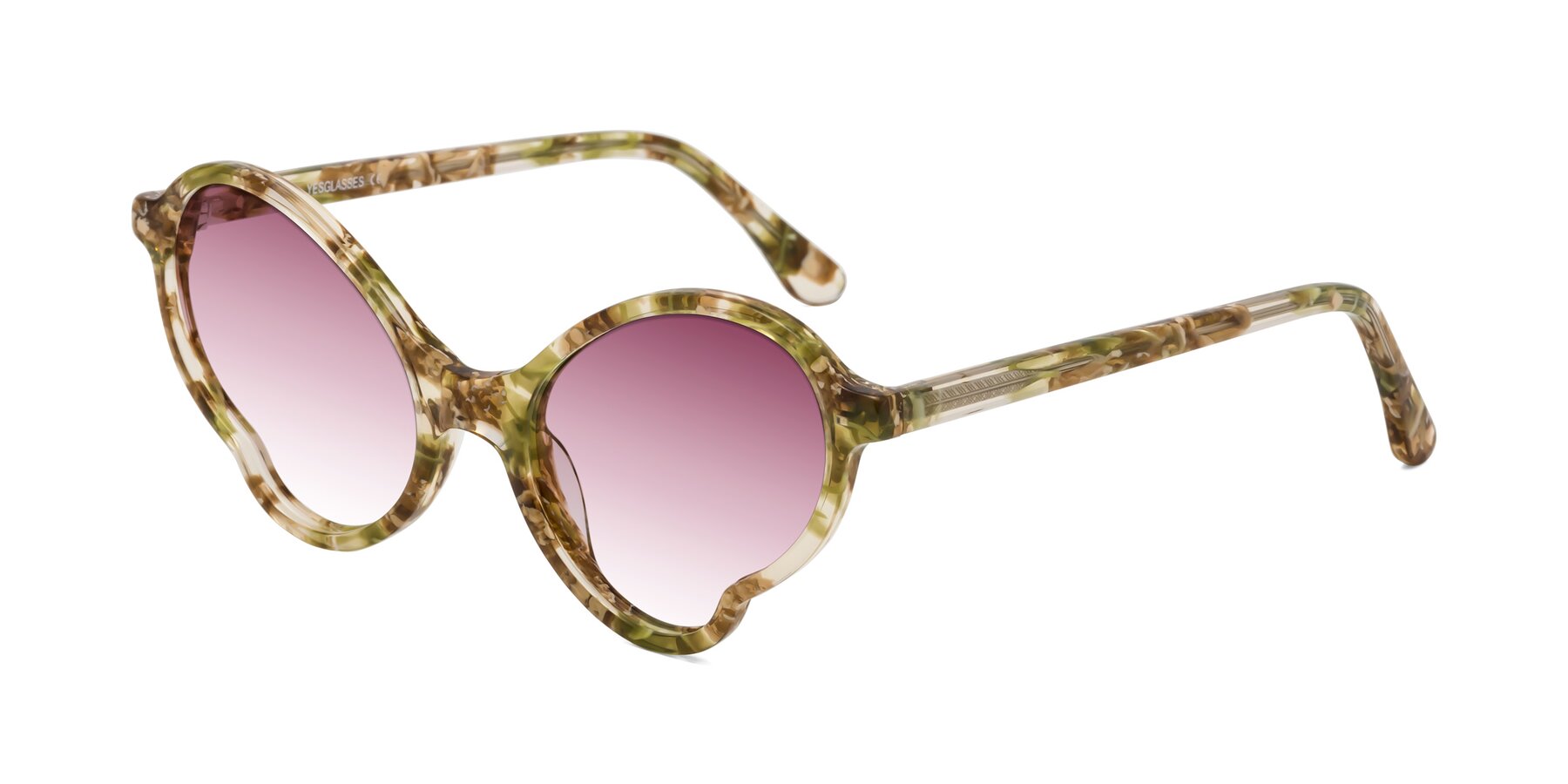 Angle of Gabriel in Green Floral with Wine Gradient Lenses