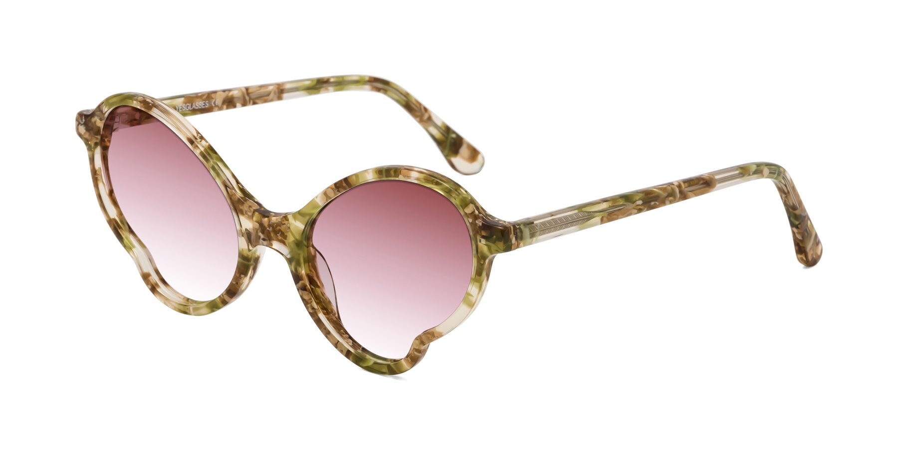 Angle of Gabriel in Green Floral with Garnet Gradient Lenses