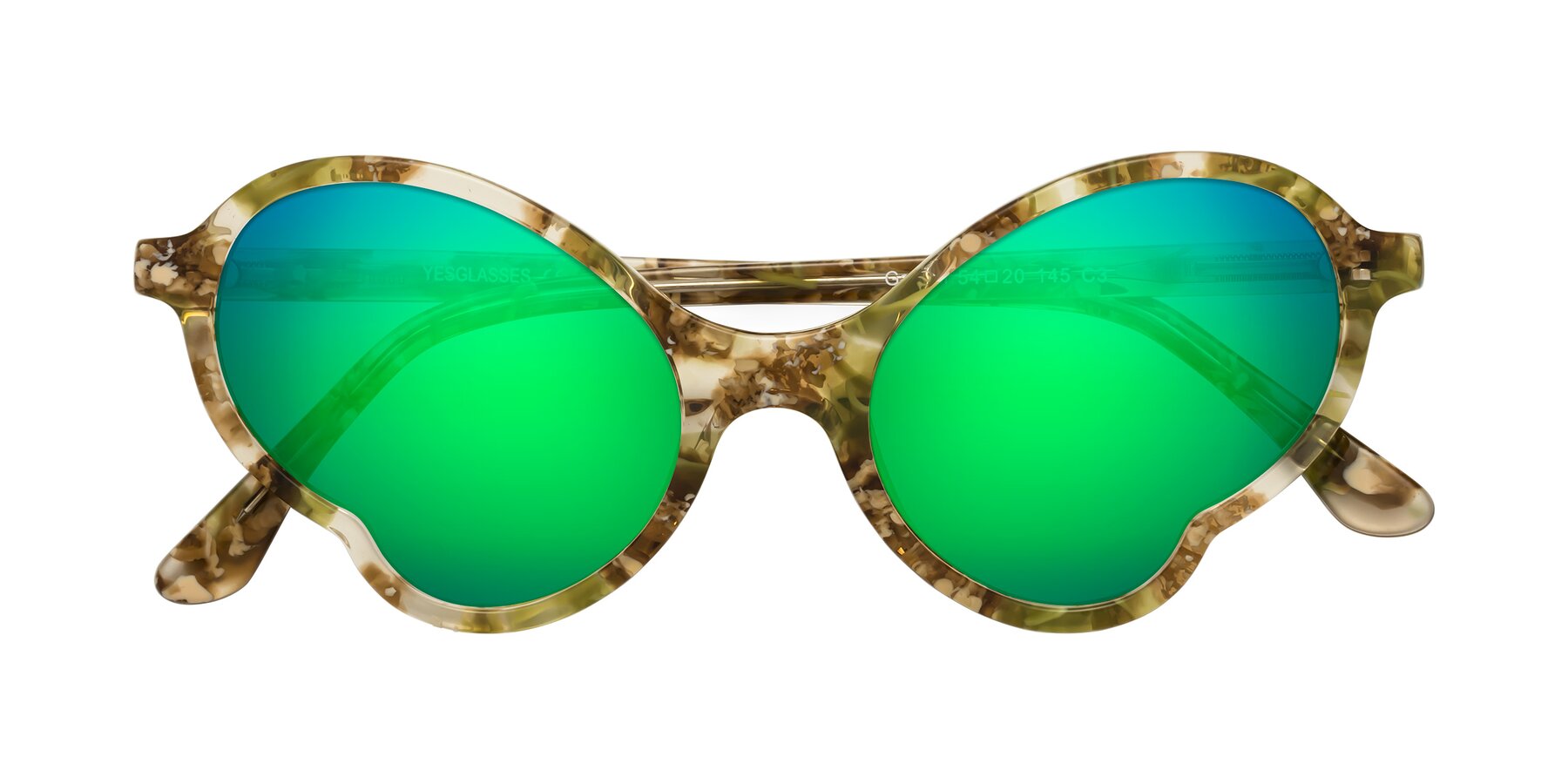 Folded Front of Gabriel in Green Floral with Green Mirrored Lenses