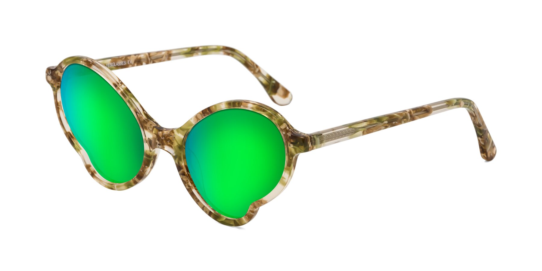 Angle of Gabriel in Green Floral with Green Mirrored Lenses