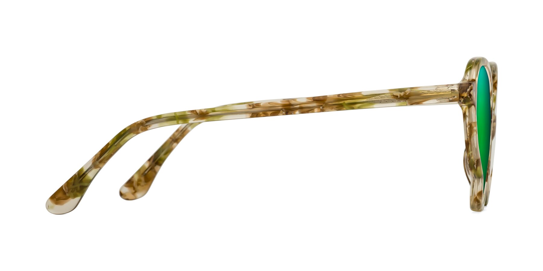 Side of Gabriel in Green Floral with Green Mirrored Lenses