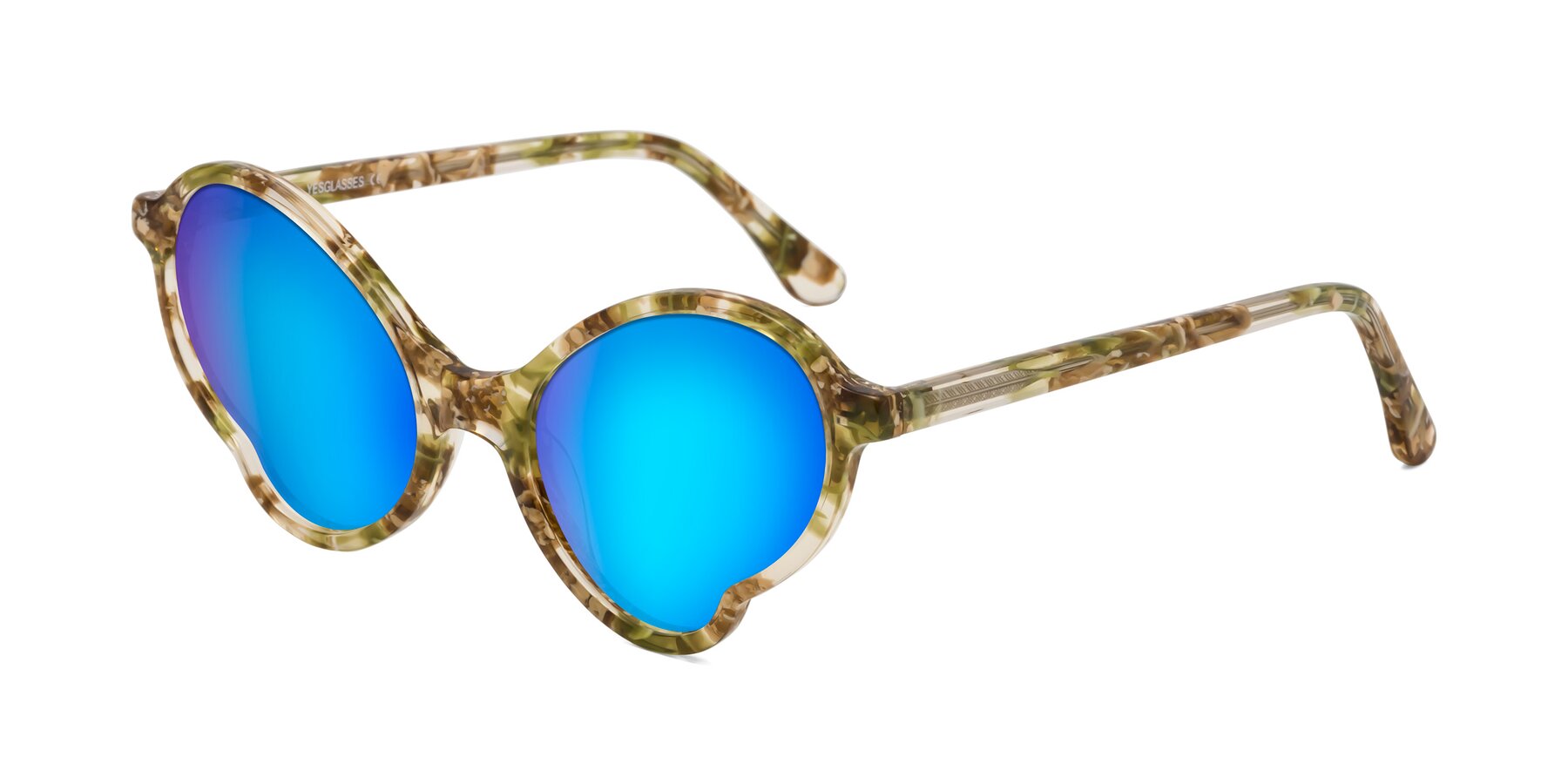 Angle of Gabriel in Green Floral with Blue Mirrored Lenses