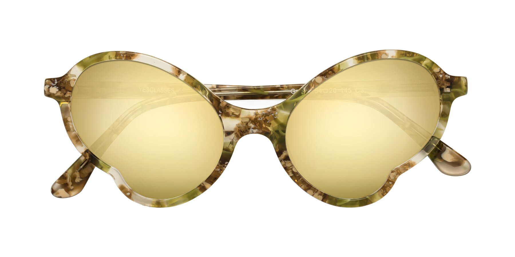 Folded Front of Gabriel in Green Floral with Gold Mirrored Lenses