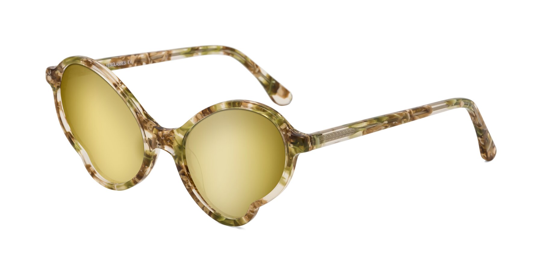 Angle of Gabriel in Green Floral with Gold Mirrored Lenses