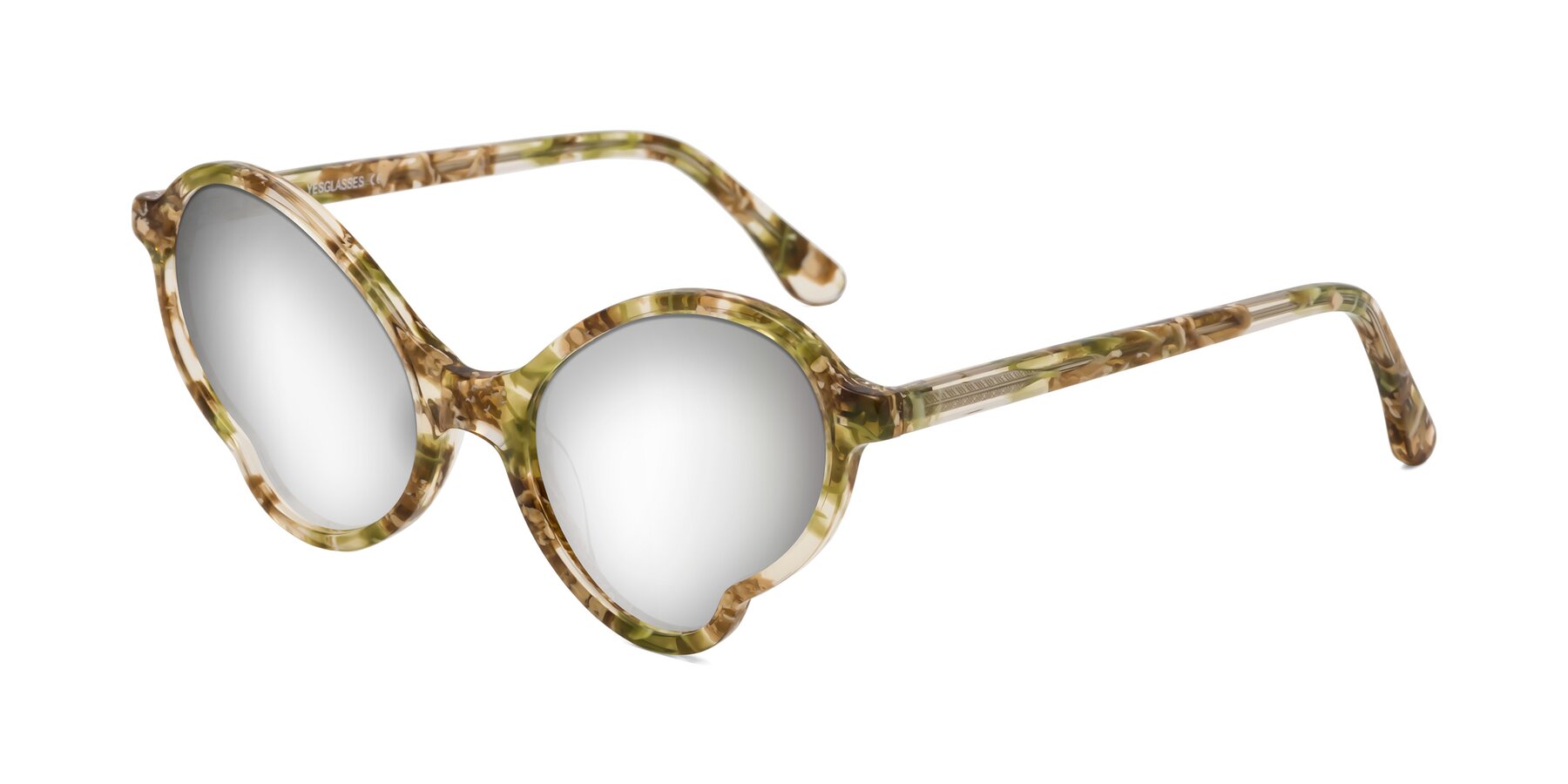 Angle of Gabriel in Green Floral with Silver Mirrored Lenses