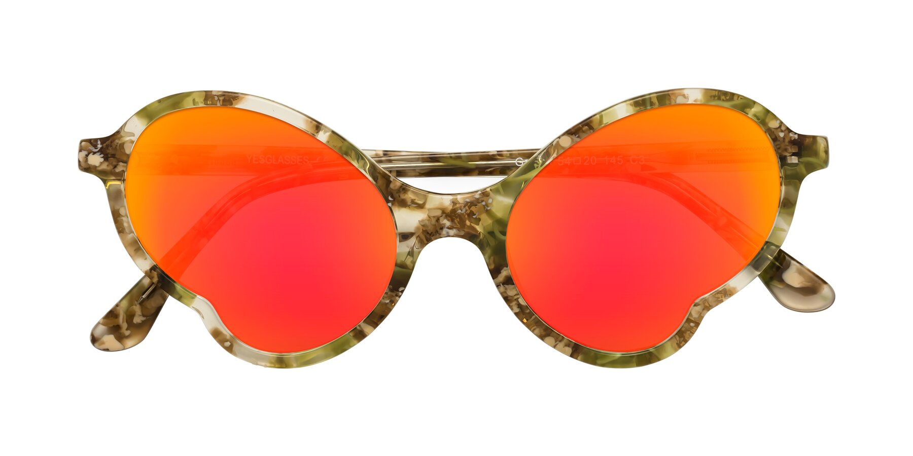 Folded Front of Gabriel in Green Floral with Red Gold Mirrored Lenses