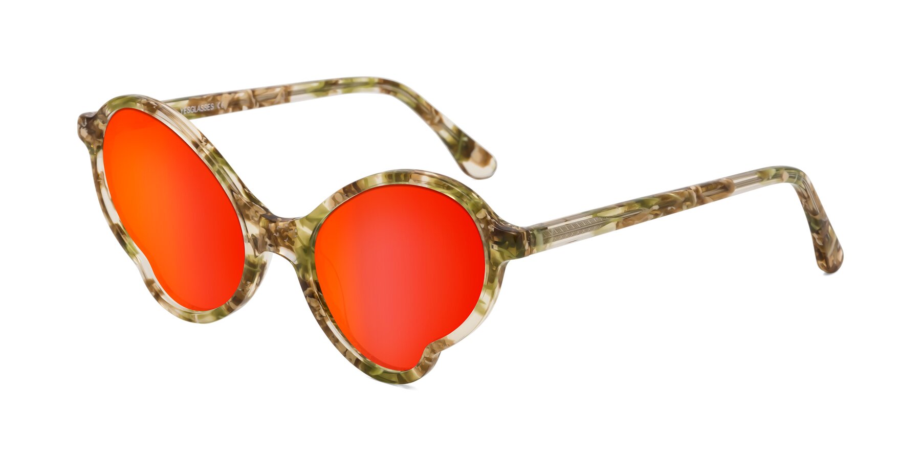 Angle of Gabriel in Green Floral with Red Gold Mirrored Lenses