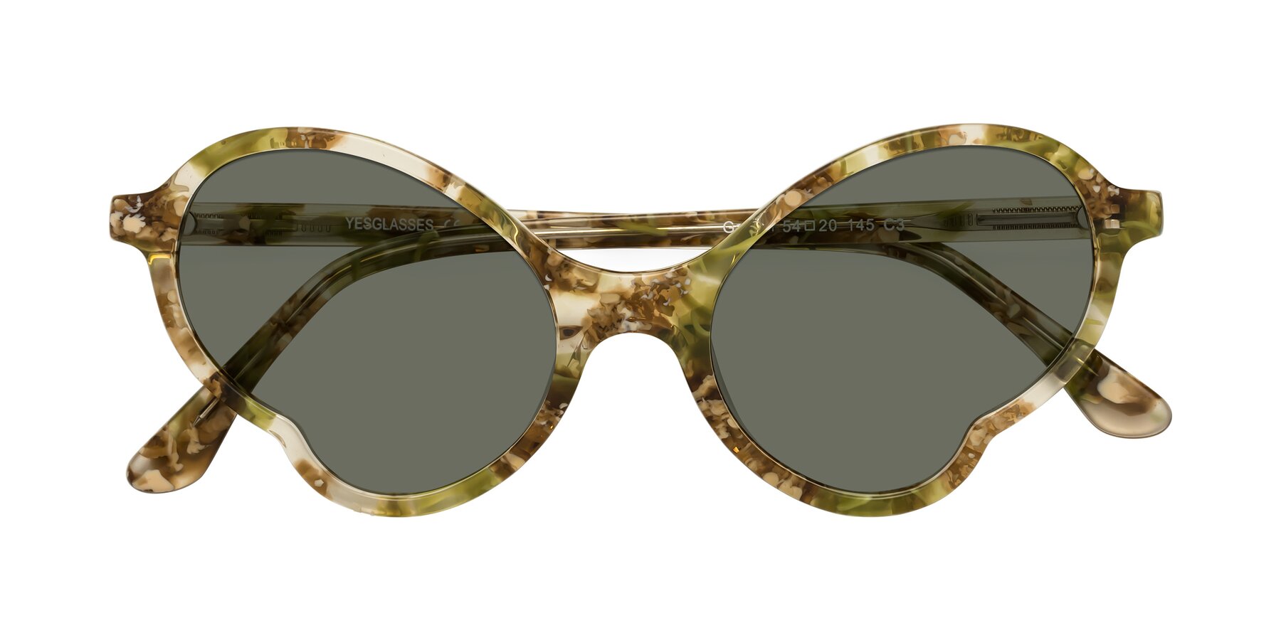 Folded Front of Gabriel in Green Floral with Gray Polarized Lenses
