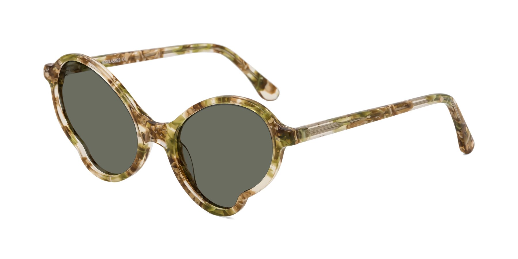 Angle of Gabriel in Green Floral with Gray Polarized Lenses