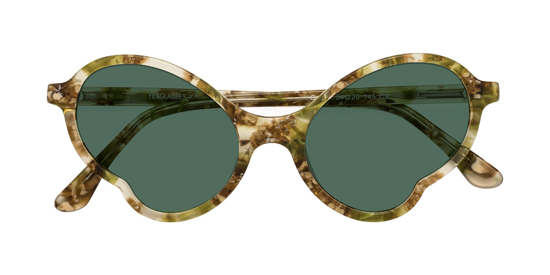 Folded Front of Gabriel in Green Floral with Green Polarized Lenses