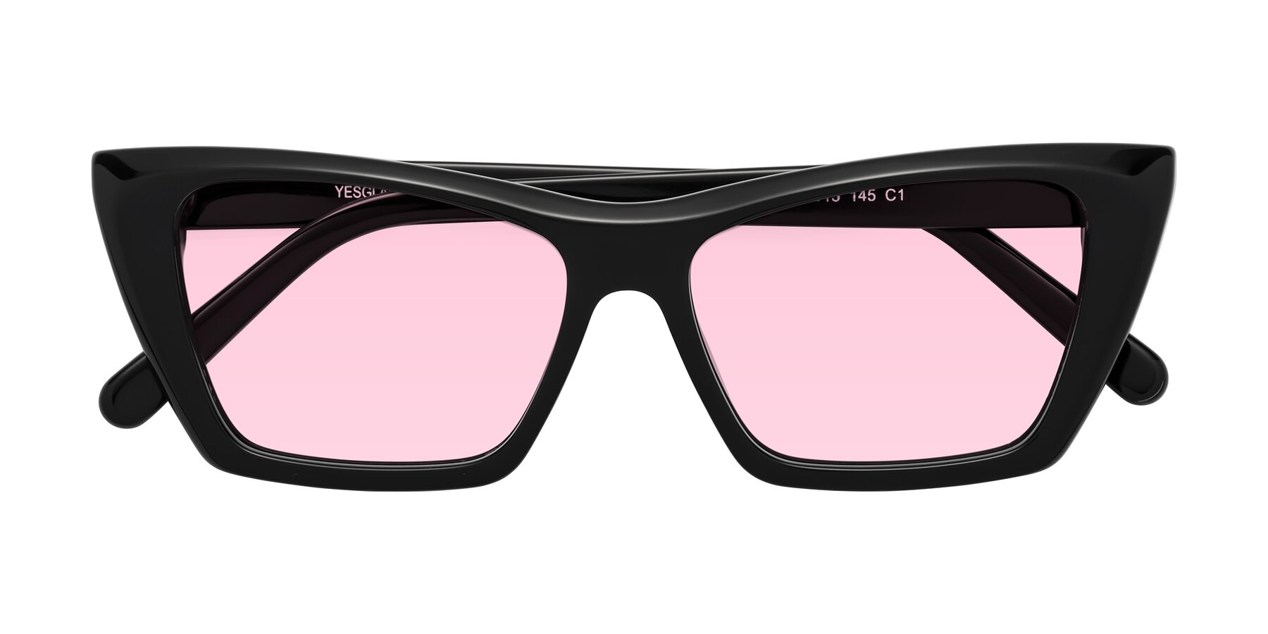 Folded Front of Khoi in Black with Light Pink Tinted Lenses