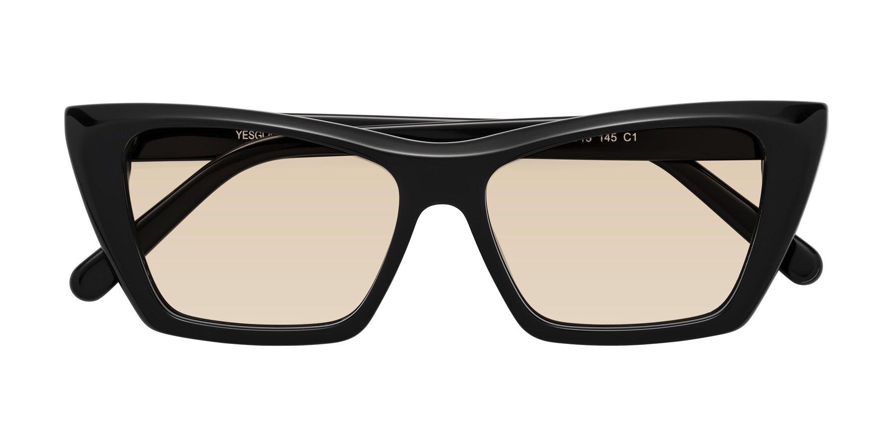Folded Front of Khoi in Black with Light Brown Tinted Lenses