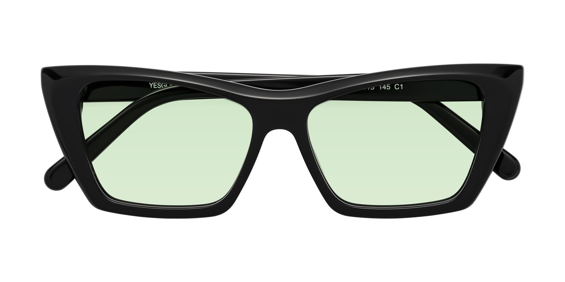 Folded Front of Khoi in Black with Light Green Tinted Lenses