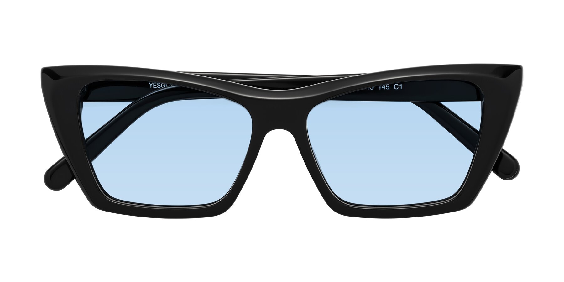 Folded Front of Khoi in Black with Light Blue Tinted Lenses