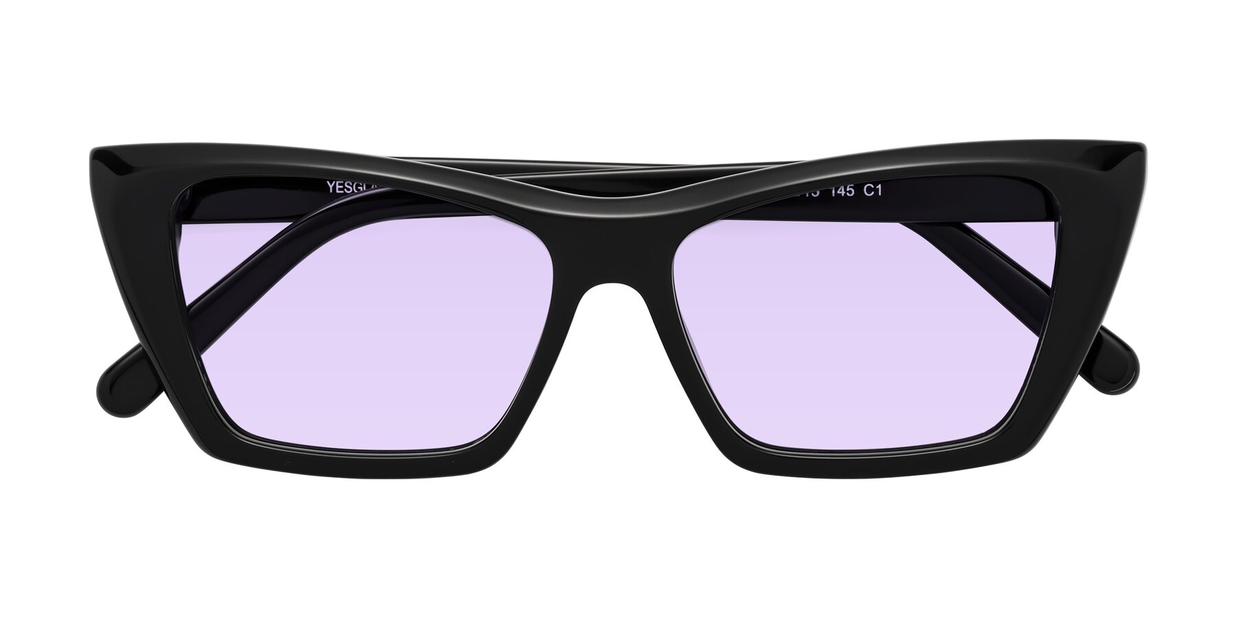 Folded Front of Khoi in Black with Light Purple Tinted Lenses