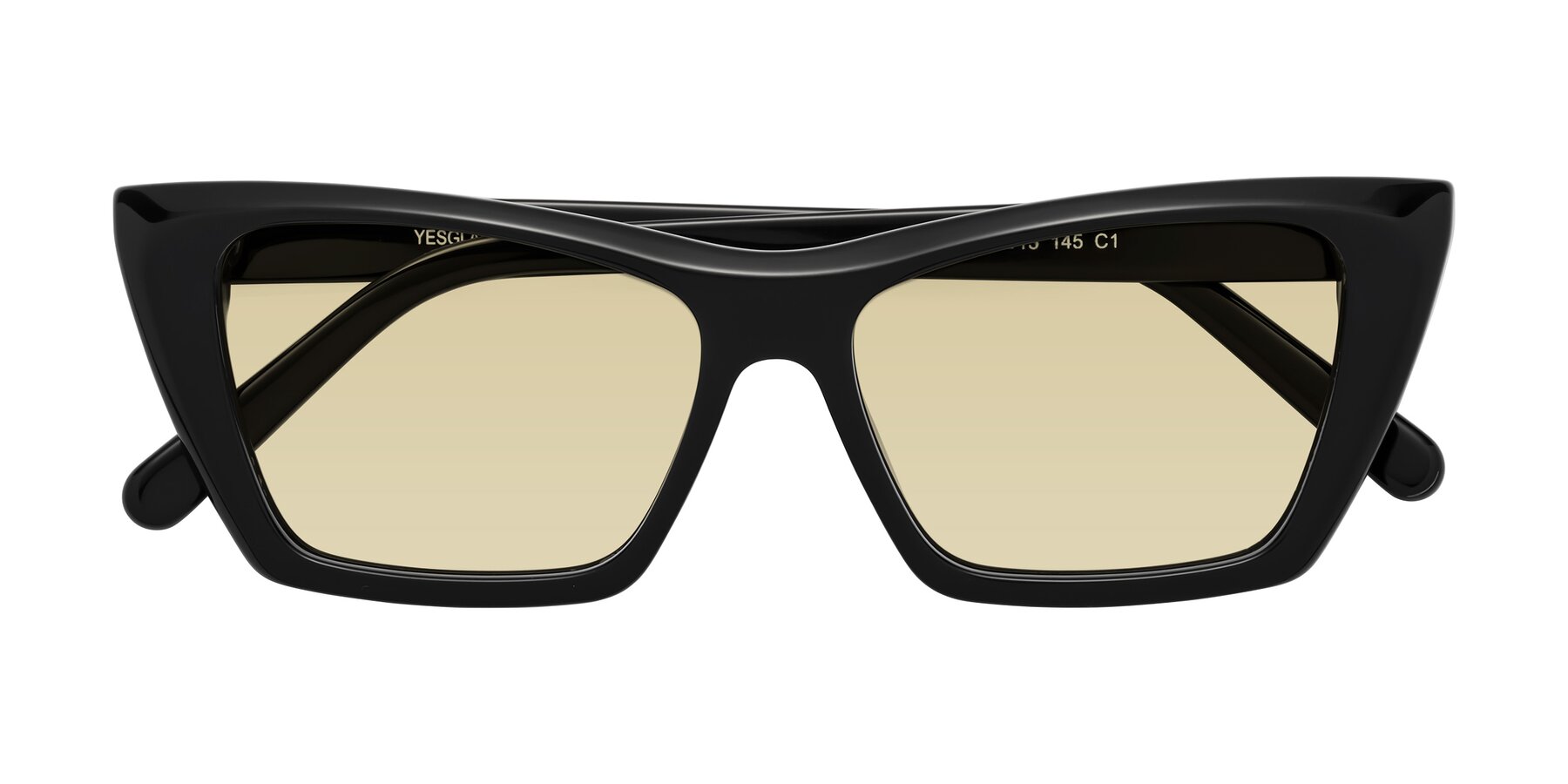 Folded Front of Khoi in Black with Light Champagne Tinted Lenses