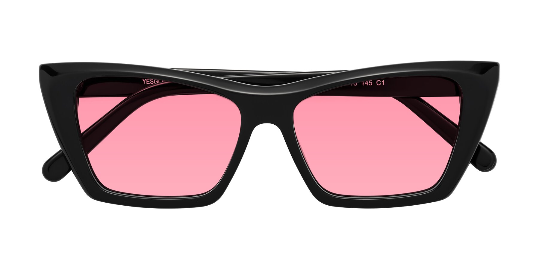 Folded Front of Khoi in Black with Pink Tinted Lenses