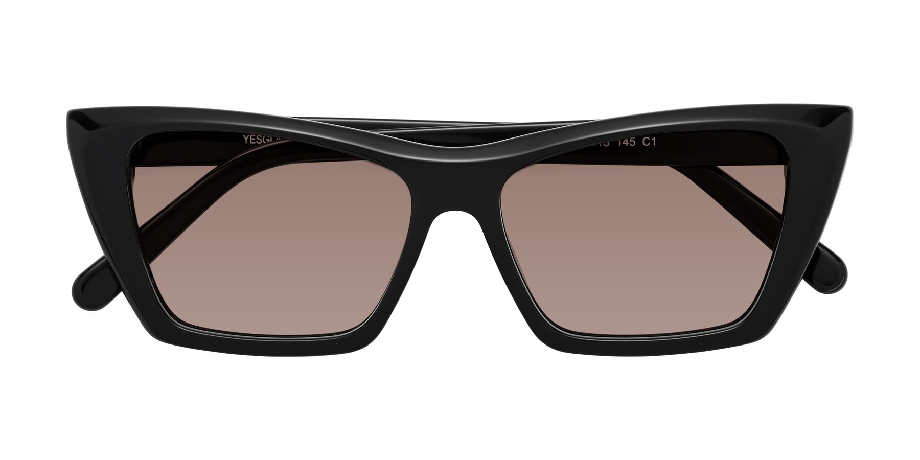 Folded Front of Khoi in Black with Medium Brown Tinted Lenses
