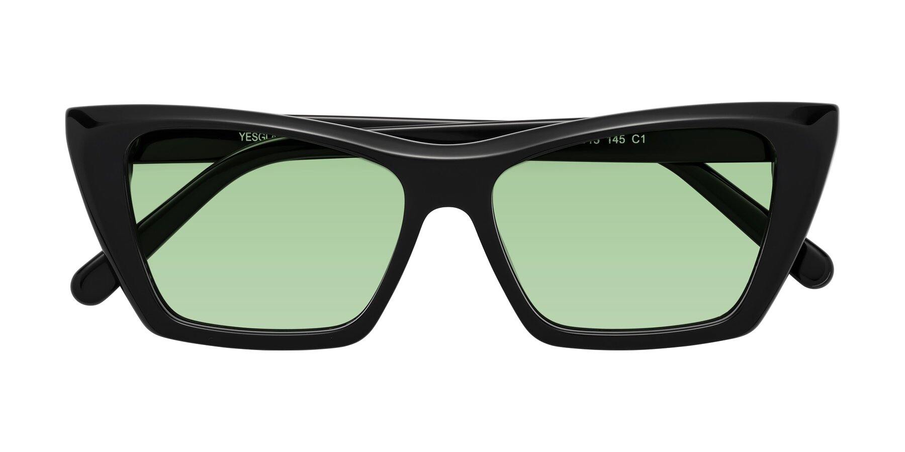 Folded Front of Khoi in Black with Medium Green Tinted Lenses