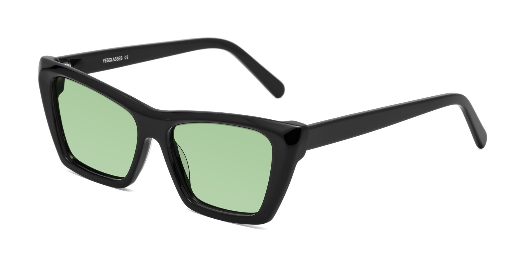 Angle of Khoi in Black with Medium Green Tinted Lenses