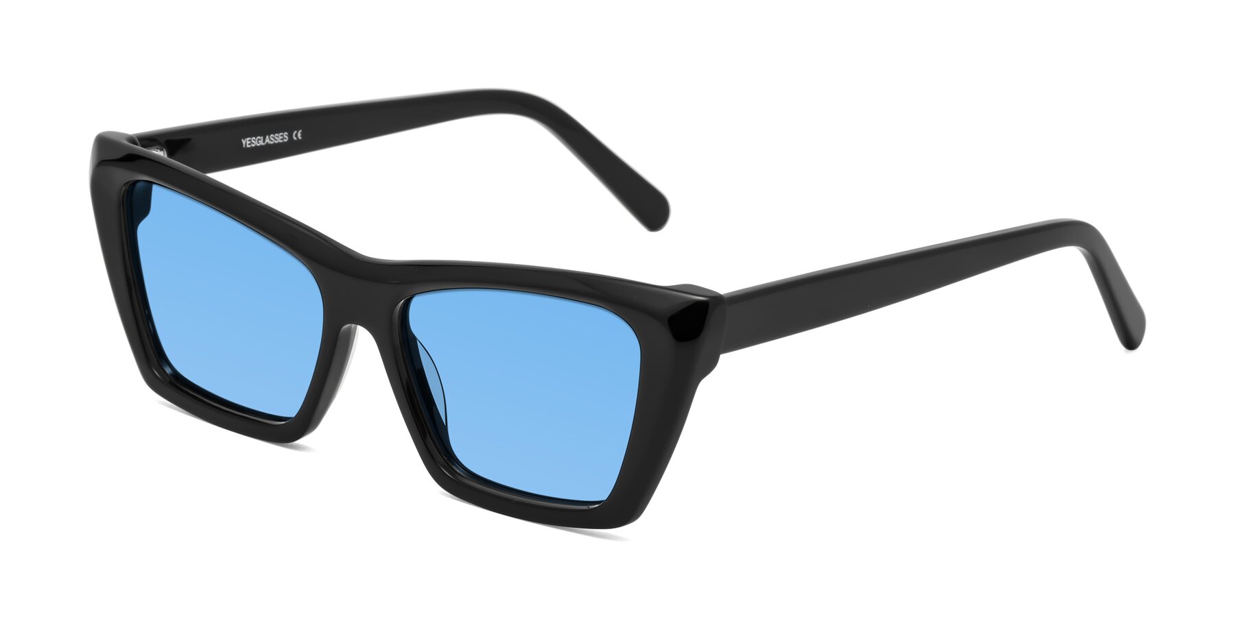 Angle of Khoi in Black with Medium Blue Tinted Lenses