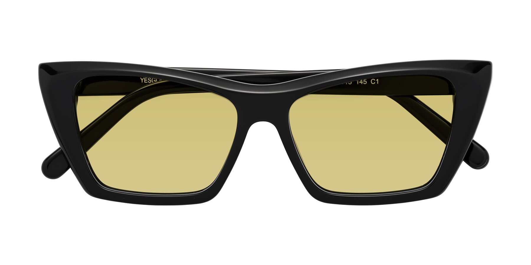 Folded Front of Khoi in Black with Medium Champagne Tinted Lenses