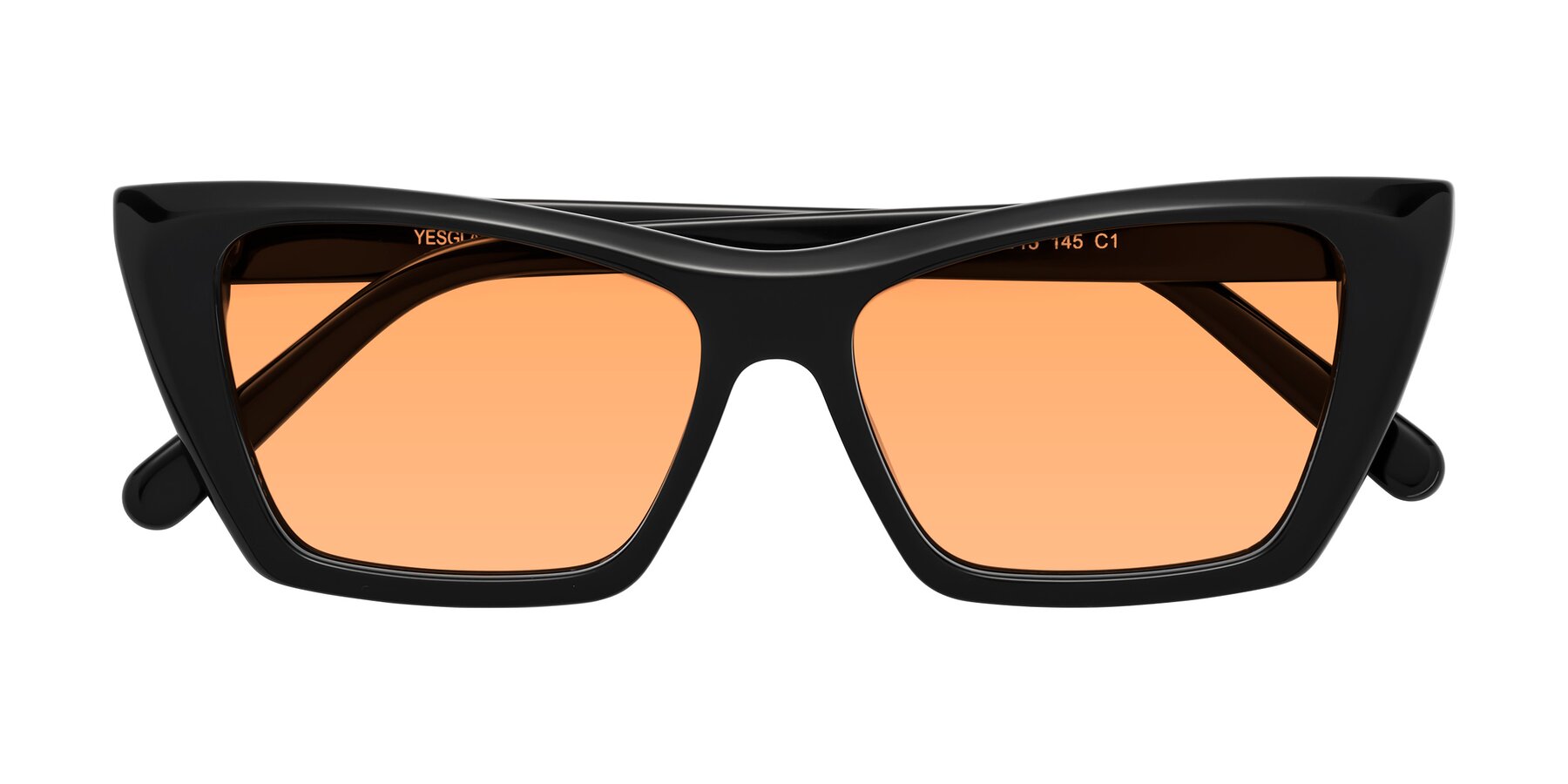 Folded Front of Khoi in Black with Medium Orange Tinted Lenses