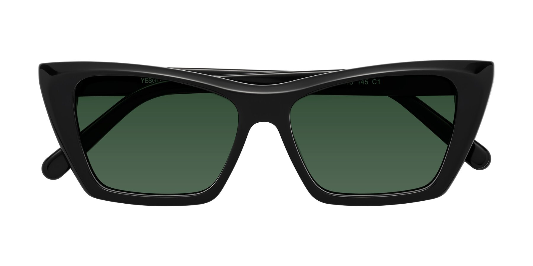 Folded Front of Khoi in Black with Green Tinted Lenses