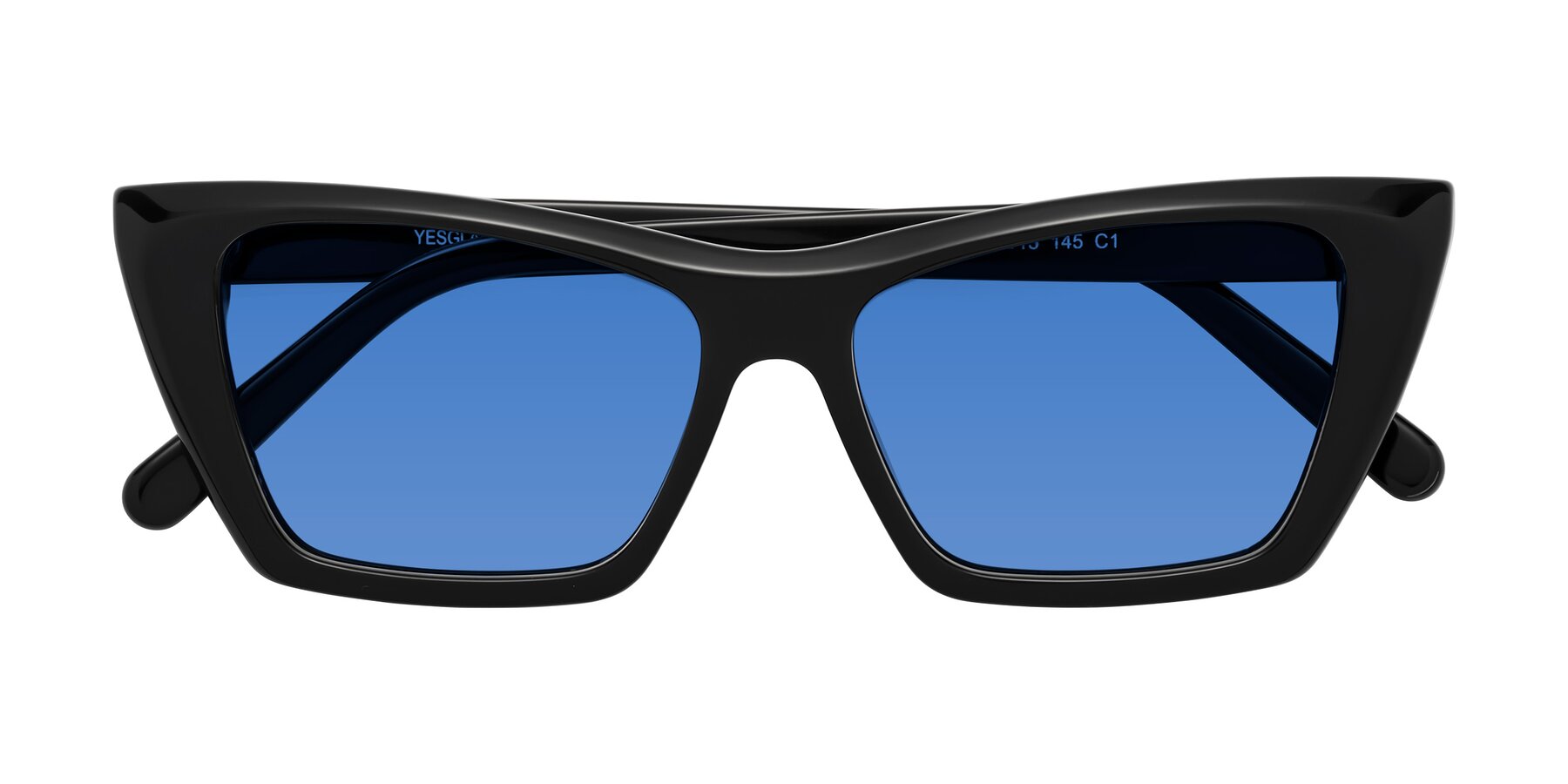 Folded Front of Khoi in Black with Blue Tinted Lenses