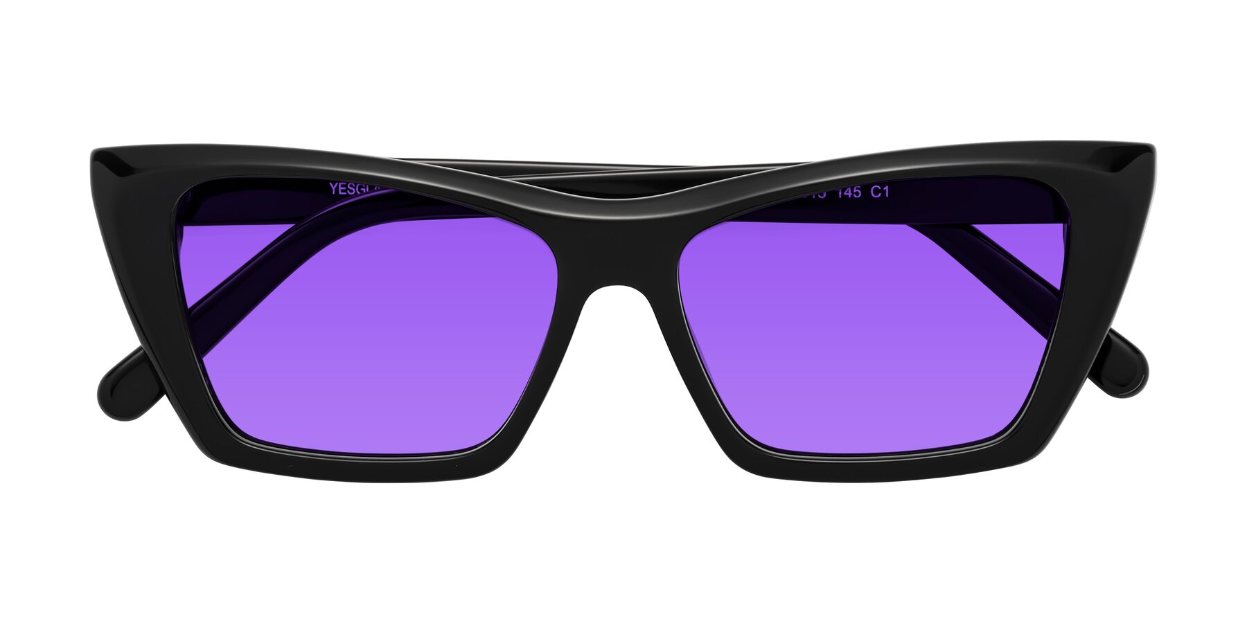 Folded Front of Khoi in Black with Purple Tinted Lenses