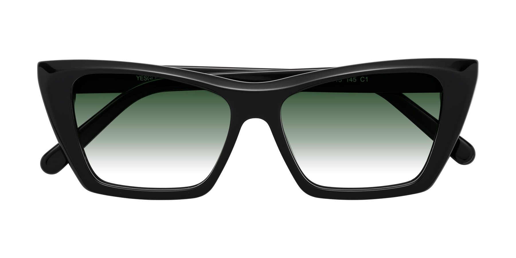 Folded Front of Khoi in Black with Green Gradient Lenses