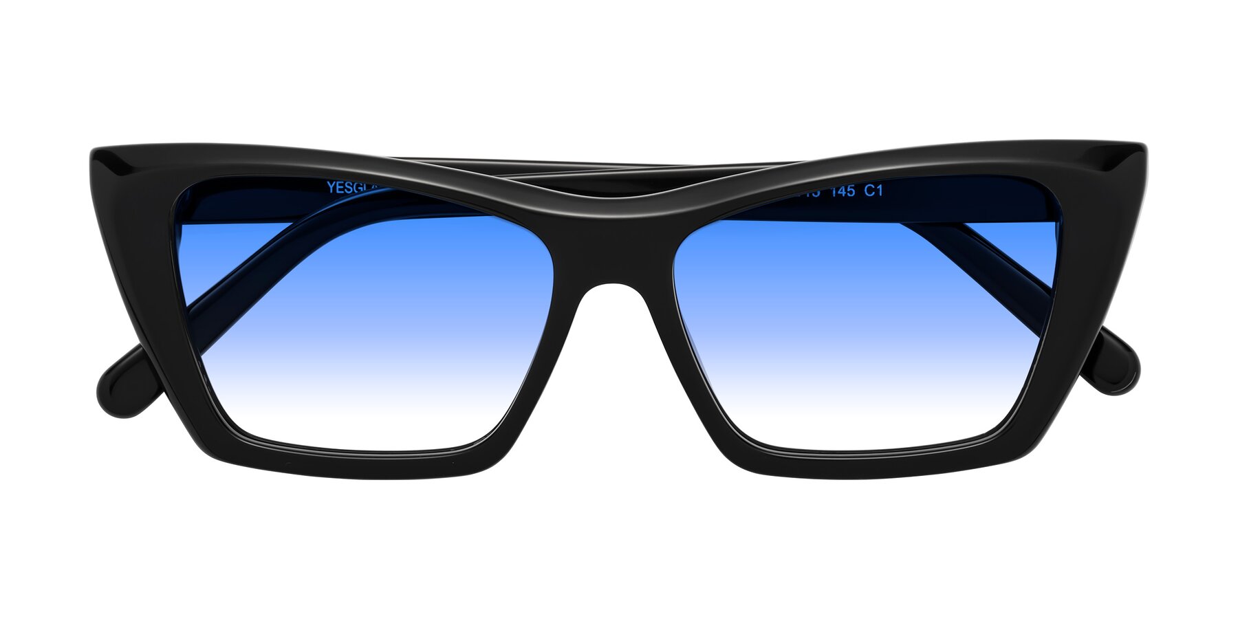 Folded Front of Khoi in Black with Blue Gradient Lenses