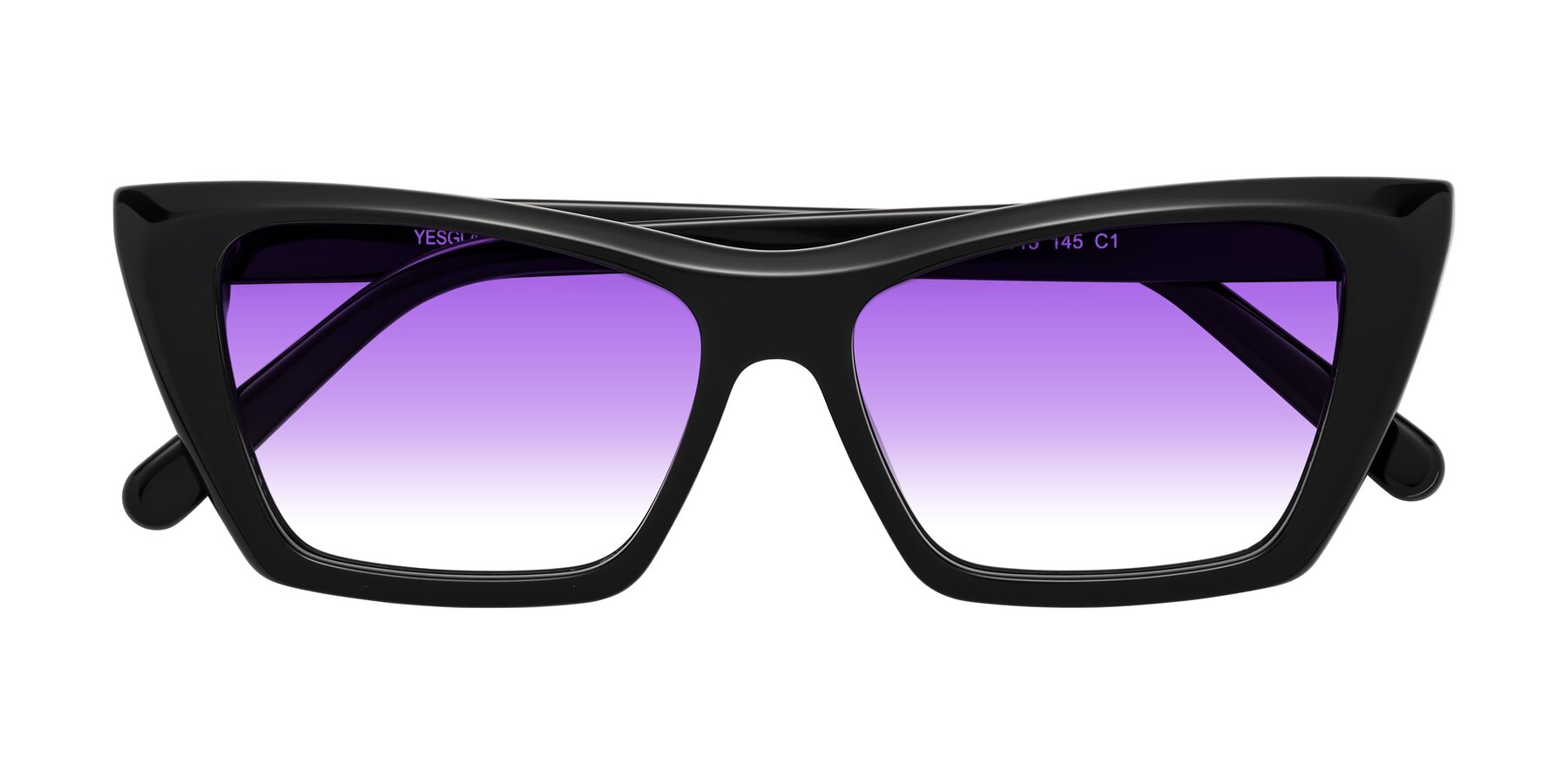 Folded Front of Khoi in Black with Purple Gradient Lenses