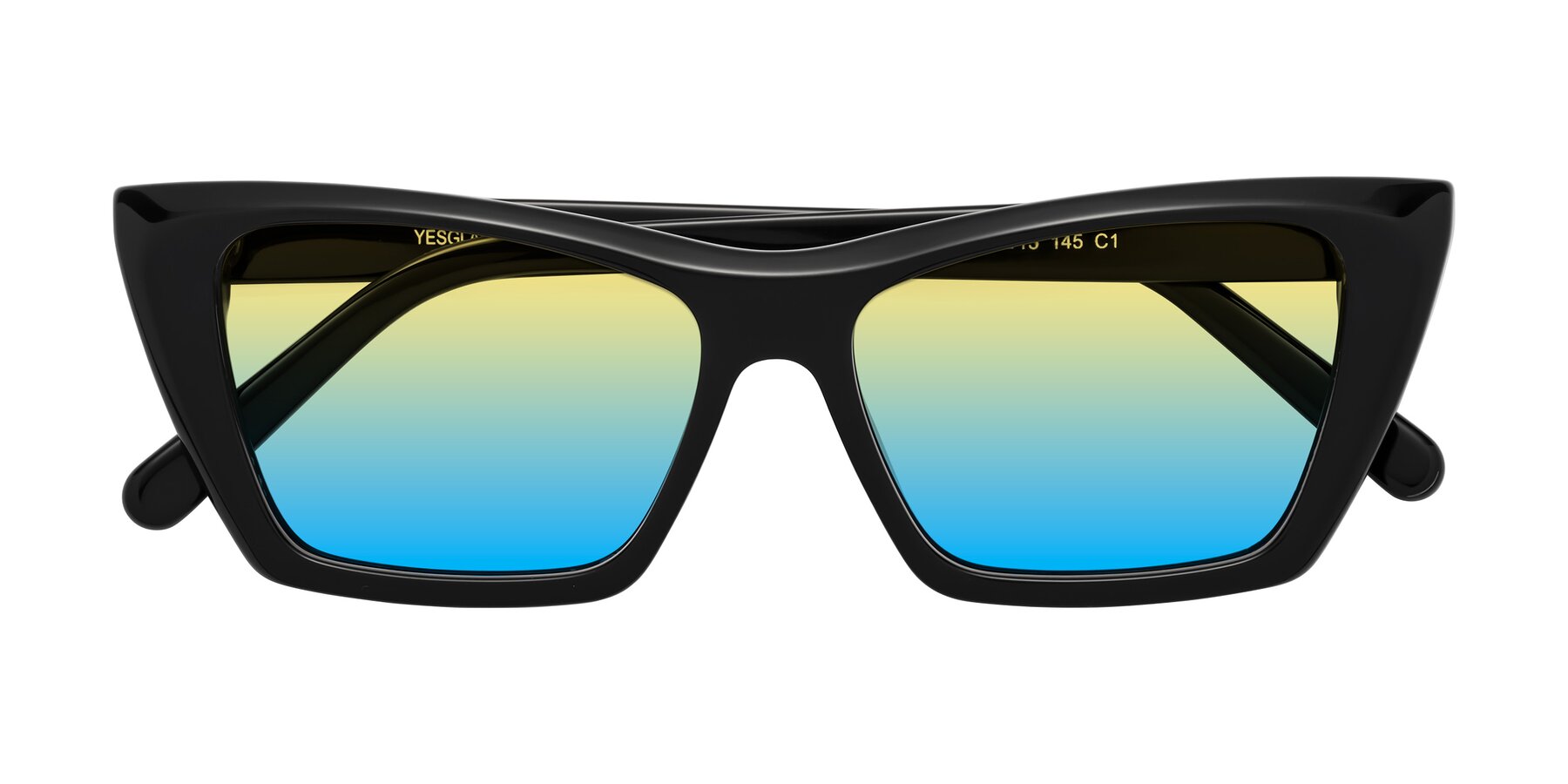 Folded Front of Khoi in Black with Yellow / Blue Gradient Lenses