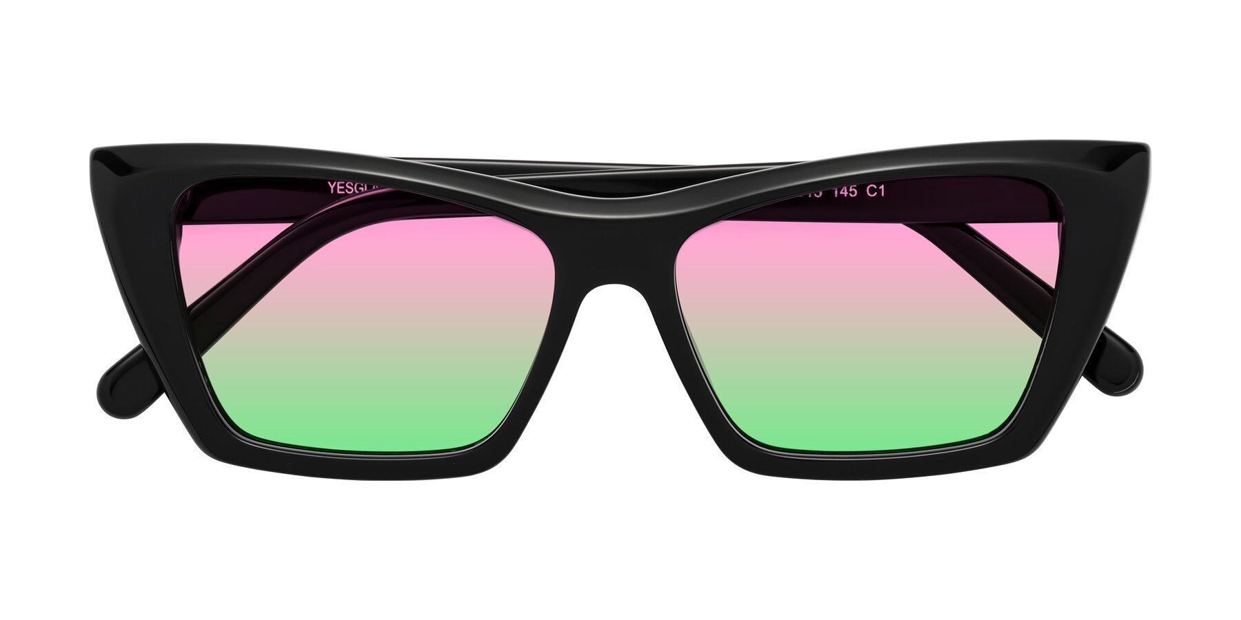 Folded Front of Khoi in Black with Pink / Green Gradient Lenses