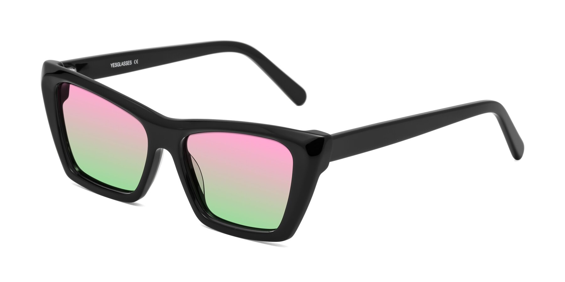 Angle of Khoi in Black with Pink / Green Gradient Lenses