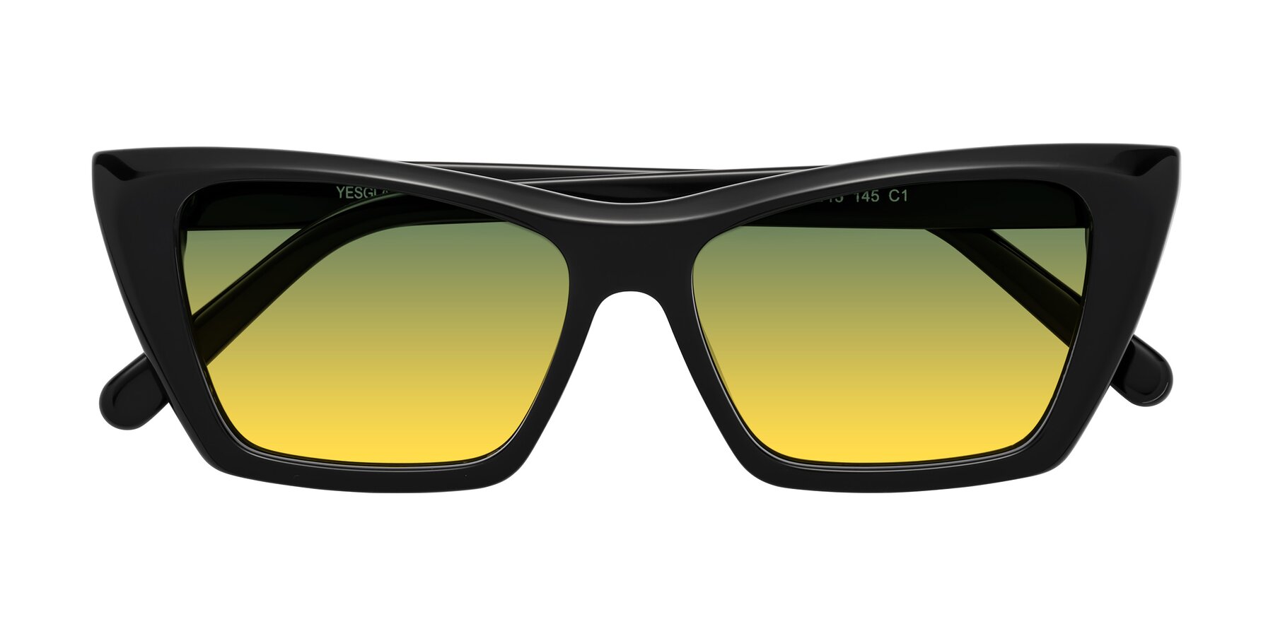 Folded Front of Khoi in Black with Green / Yellow Gradient Lenses