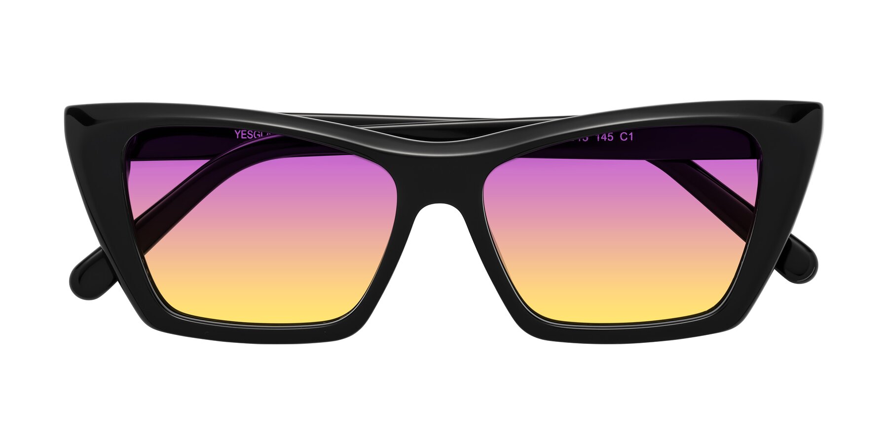 Folded Front of Khoi in Black with Purple / Yellow Gradient Lenses