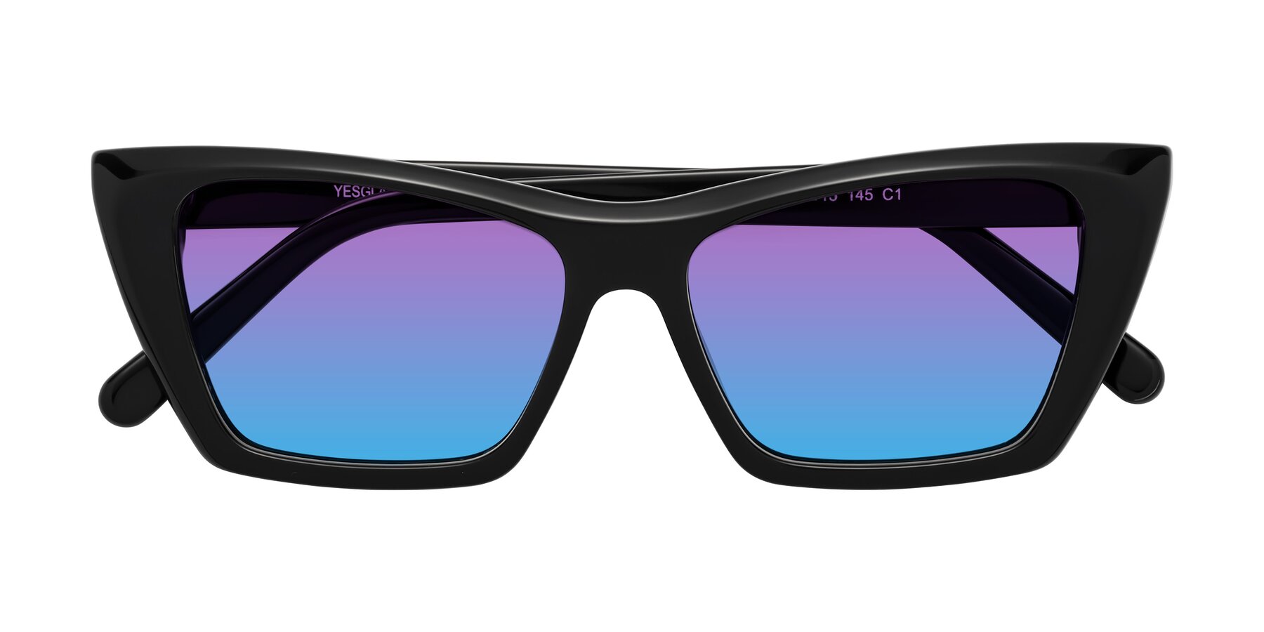 Folded Front of Khoi in Black with Purple / Blue Gradient Lenses