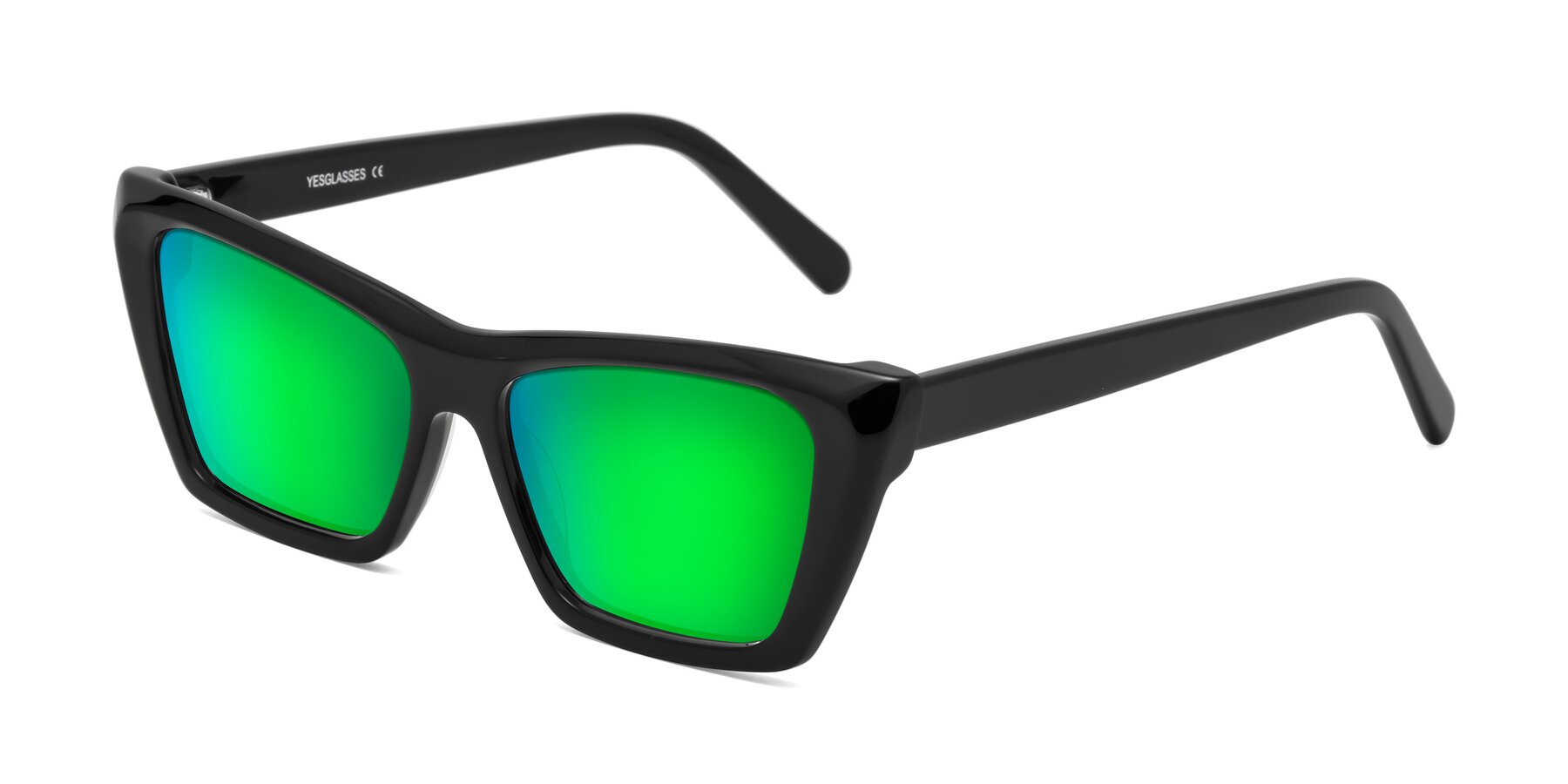 Angle of Khoi in Black with Green Mirrored Lenses