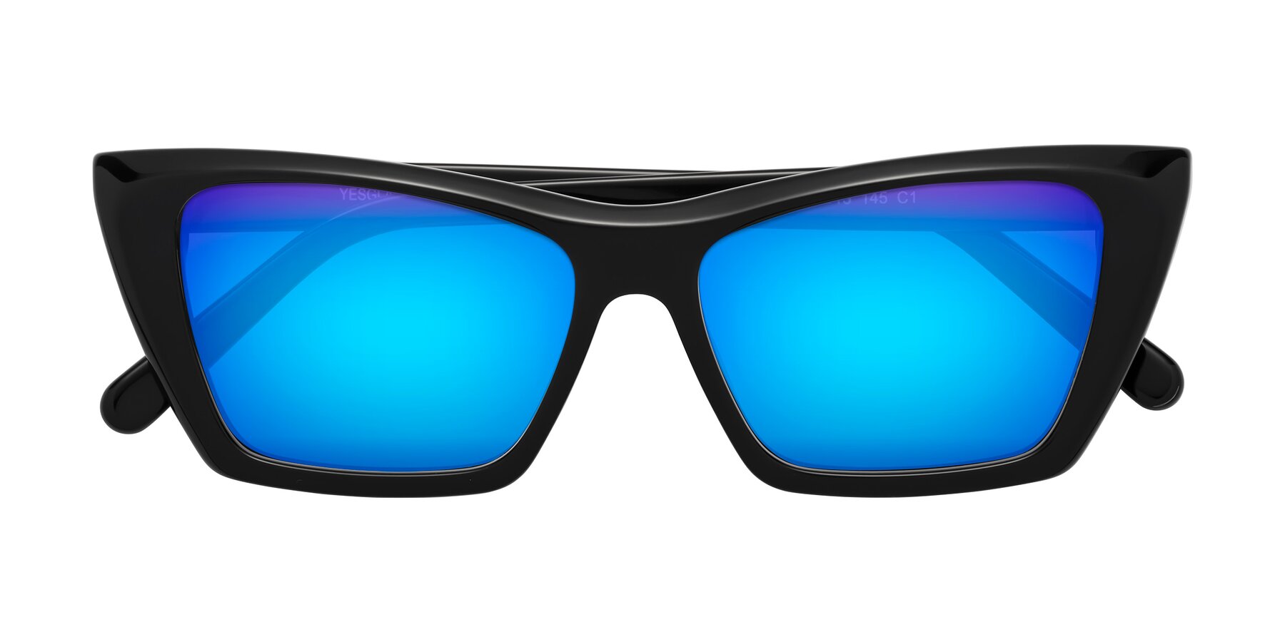 Folded Front of Khoi in Black with Blue Mirrored Lenses