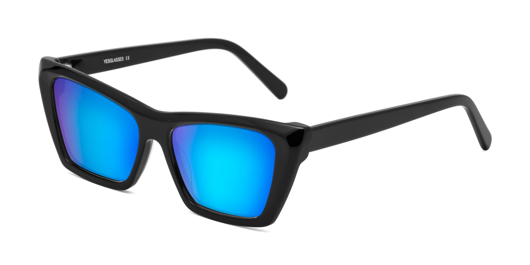 Angle of Khoi in Black with Blue Mirrored Lenses