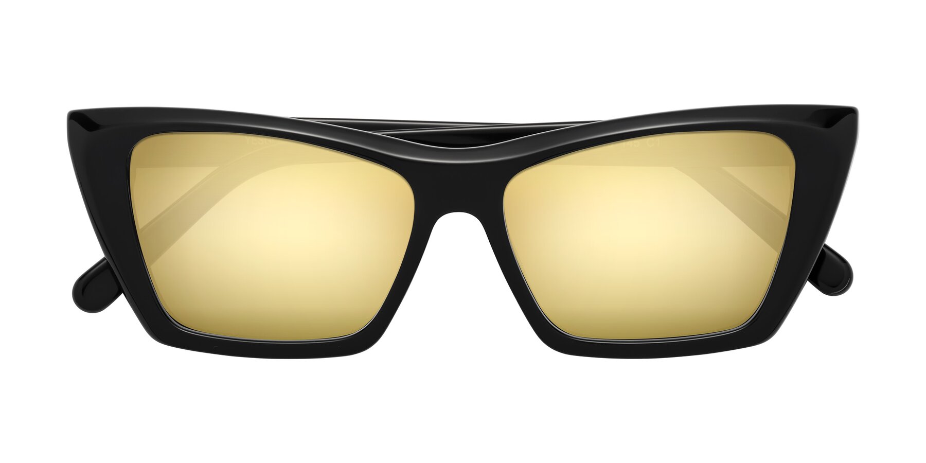 Folded Front of Khoi in Black with Gold Mirrored Lenses